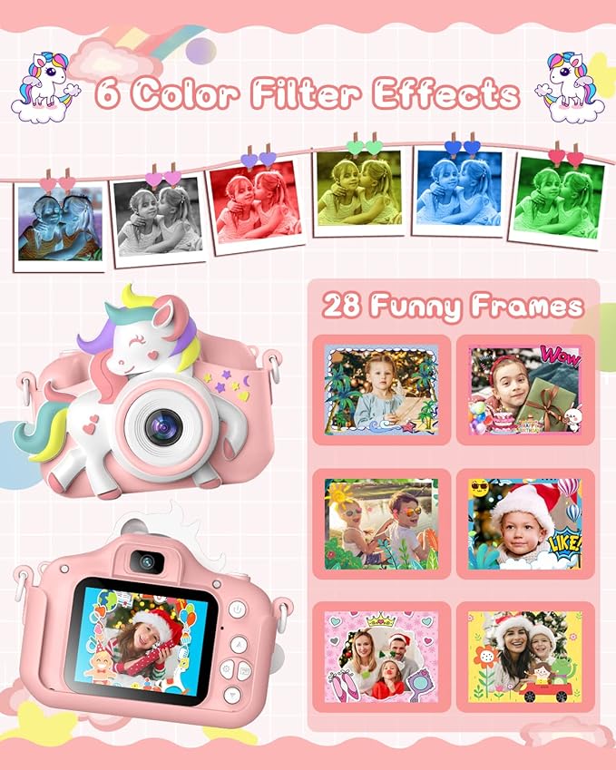 Kids Camera for 3-8 Years Old Toddlers Childrens Boys Girls Selfie Camera 20 MP HD 1080P IPS Screen Dual Digital Toy Camera for Kids Christmas Birthday Gifts with 32Gb Card