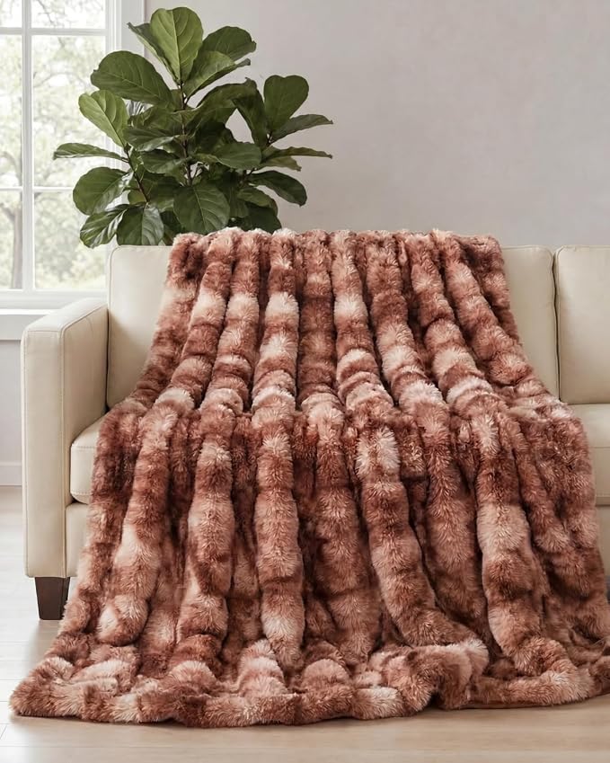3D Fleece Bubble Blanket Twin - Rabbit Blanket - 60" x 80", Marble Brown | Soft Fluffy Faux Fur Blanket for Couch Sofa & Chair, Cozy Gifts for Women, Tie Dye Cloud Throw Bed Cover, Thick Plush Bedding