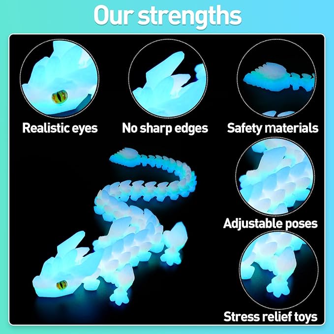 FYEFKJSA 3D Printed Dragon Eggs with Dragon Inside - 12Inch,Articulated Fidget 3D Printed Animals, Interesting Decorative Gift, Easter Basket Essentials Stuffers (Glow in The Dark)