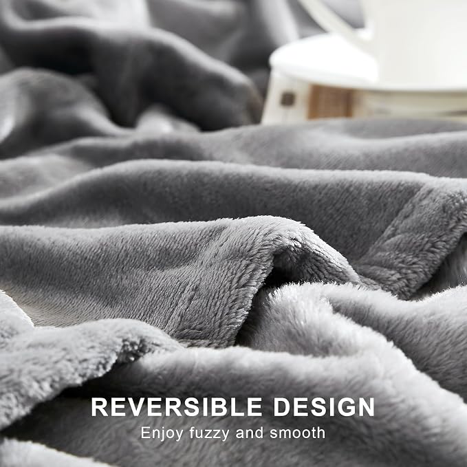 Hansleep Queen Grey Fleece Blanket, Soft Flannel Bed Blanket | Fuzzy Cozy Blanket 90x90 Inches, Multi-use for Bed, Sofa, Couch, Travel, Camping, All Season Warm Lightweight Cover