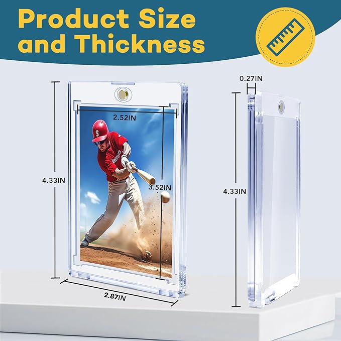 ZENOWICK 32ct Magnetic Card Holders, 35pt One Touch Card Holder, U-V Protection Hard Plastic Case for Trading Cards, Display Case for Sports, Baseball, Football, Game Cards