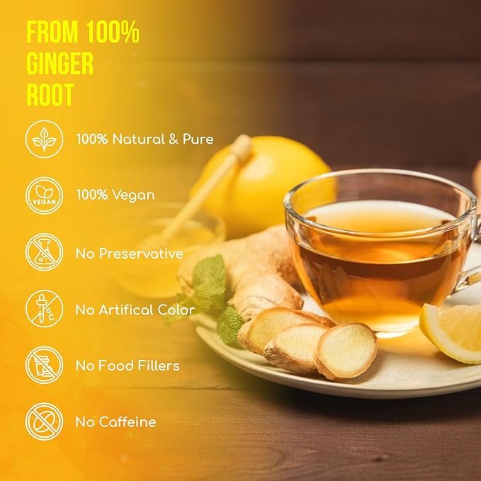 75 Ginger Tea Bags, 100% Natural & Pure from Ginger. Ginger Herbal Tea. Ginger Root Tea. No Sugar, No Caffeine, No Gluten, Vegan.