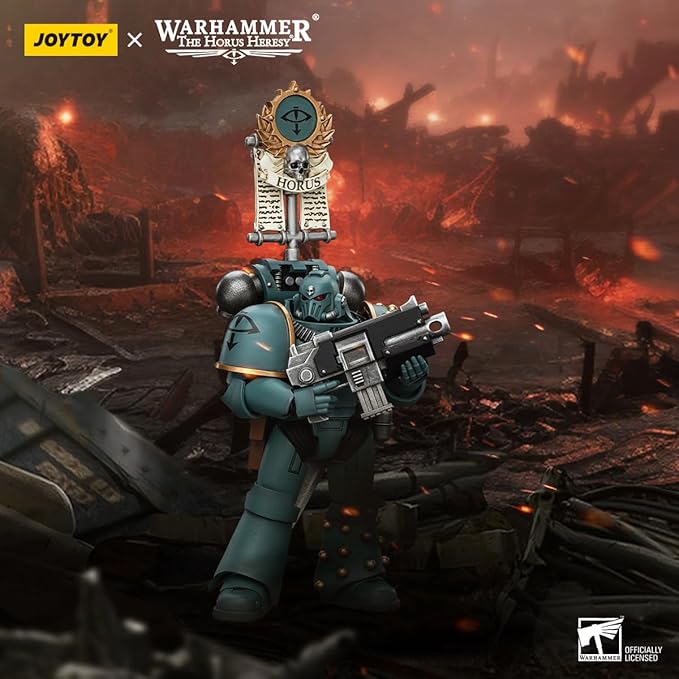 Joytoy Warhammer The Horus Heresy Sons of Horus 1:18 Action Figure Mecha Joy Toy MKIV Tactical Squad Legionary with Legion Vexilla Collection Model Anime 4.88 inch