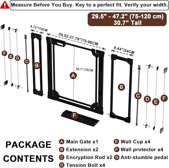 Clear Acrylic Baby Gate 29.5-47.2" Wide Pressure Mount Clear Dog Gate Indoor - No Drill Auto Close, Walk Through Baby Gates for Stair & Doorways & Hallway
