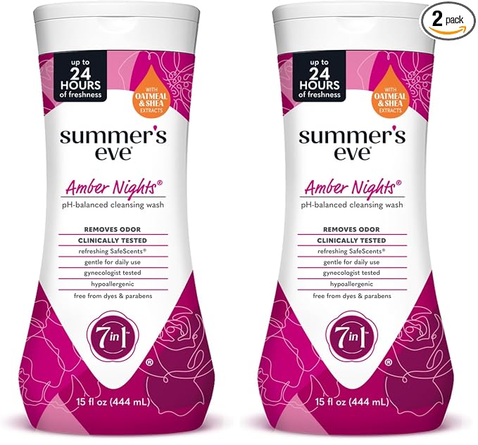 Summer's Eve Amber Nights with Oat and Shea Extracts, Daily Refreshing All Over Feminine Body Wash, Removes Odor, Feminine Wash pH Balanced, 15 fl oz (Pack of 2)