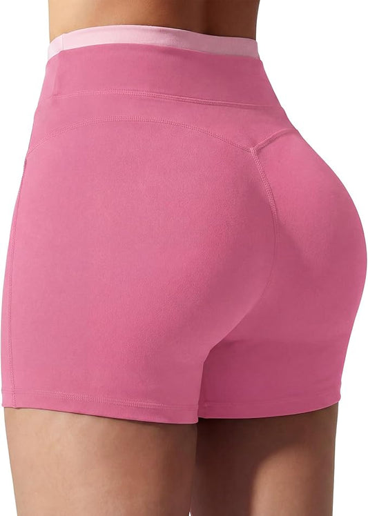 SEASUM Color-Block Shorts for Women Workout Seamless Front Short High Waisted Spandex Booty Shorts for Gym Yoga