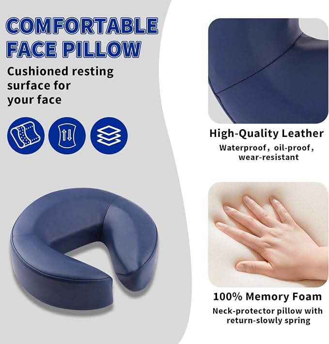 TOROKOM Massage Portable Face Down Massage Kit for Desk and Table Top, Adjustable Headrest Face Pillow Cradle & Chest Pad(Blue)