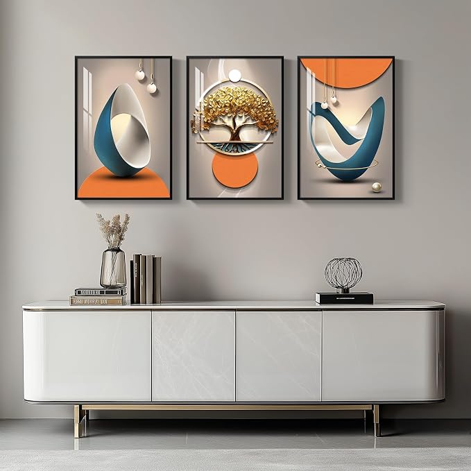 Large Framed Modern Elegant Luxury Wall Art for Living Room, 3 Piece Bright Style Prints Paintings Artwork for Walls, Contemporary Wall Pictures for Hallway Entryway Bedroom Home Office Wall Decor