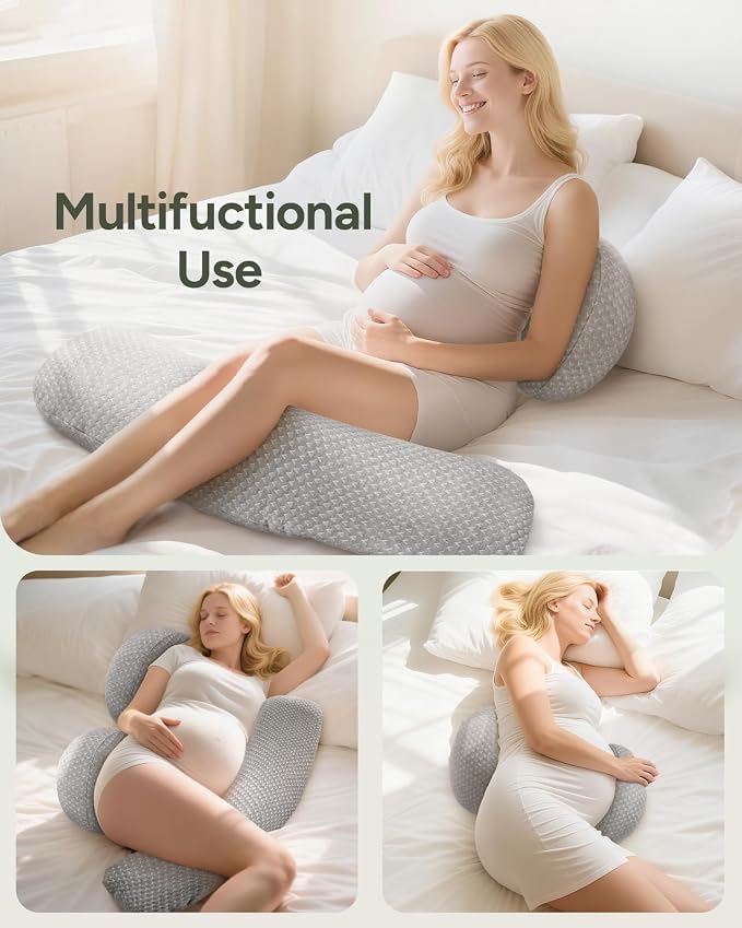 Pregnancy Wedge Pillow for Sleeping, Adjustable Maternity Pillow for Side Sleepers, Supports Back, Belly & Hip, Ideal for Pregnant Women, Rayon Made from Bamboo Removable Cover, Grey (Long)
