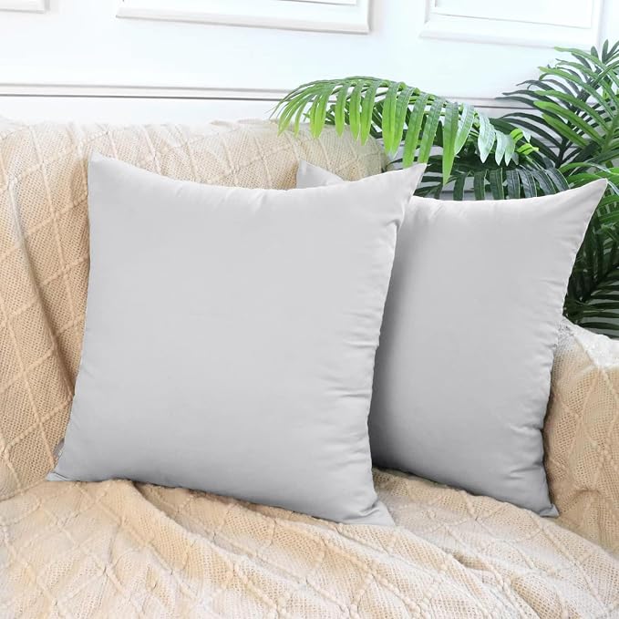 Thmyo 4-Pack 100% Cotton Comfortable Solid Decorative Throw Pillow Case Square Cushion Cover Pillowcase Sublimation Blank Pillow Covers DIY Throw Pillowcase(16x16 inch/ 40x40cm,Light Silver Grey)