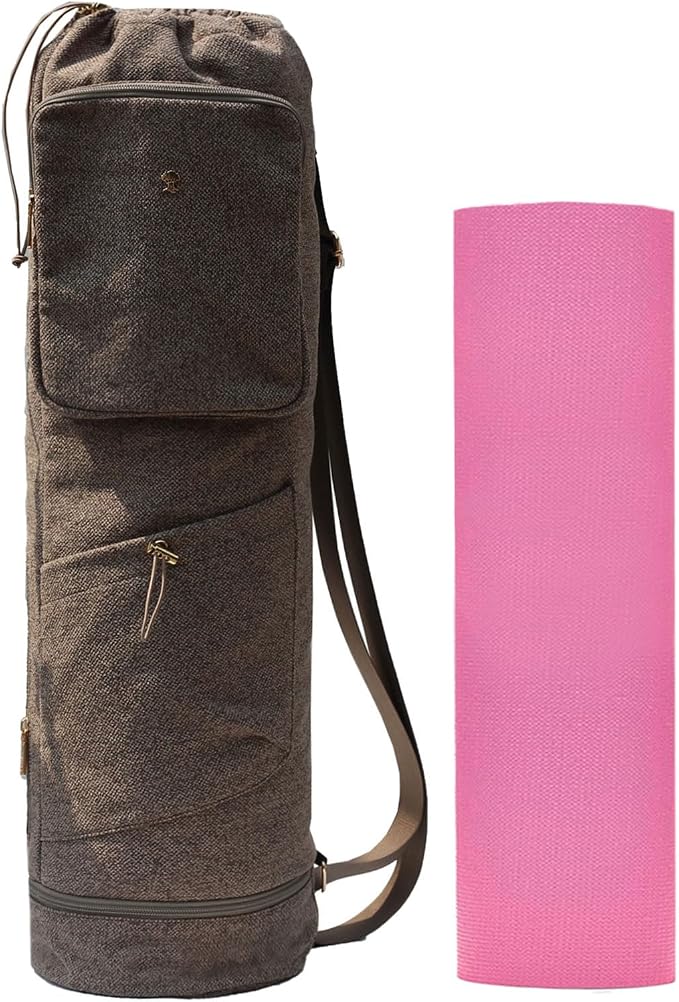 ESVAN Yoga Mat Bag with Multi Pockets Drawstring Yoga Mat Carrier Pilates Exercise Multi-Functional Storage Bag