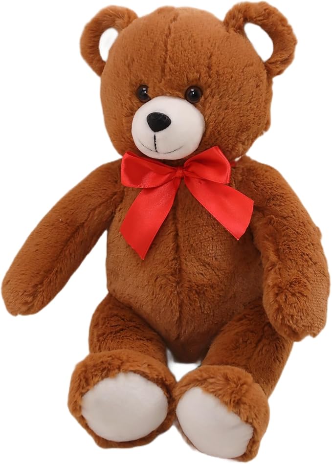 Plushland 15" Sitting Brown Fluffy Bear with Bowknot - Soft Plush Teddy Bear for Kids & Adults - Cuddly Stuffed Animal Gift for All Ages - Adorable Sitting Bear for Home & Nursery Decoration (Brown)