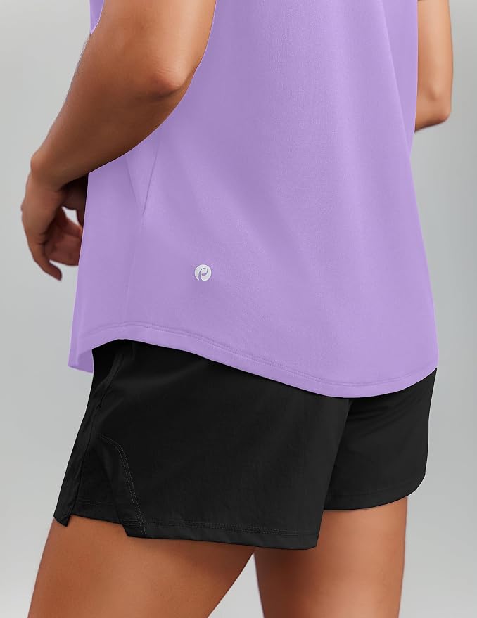 PINSPARK Soft Workout Tops for Women Short Sleeve V Neck Moisture Wicking UPF 50+ Sun Protection Quick Dry Gym Shirts