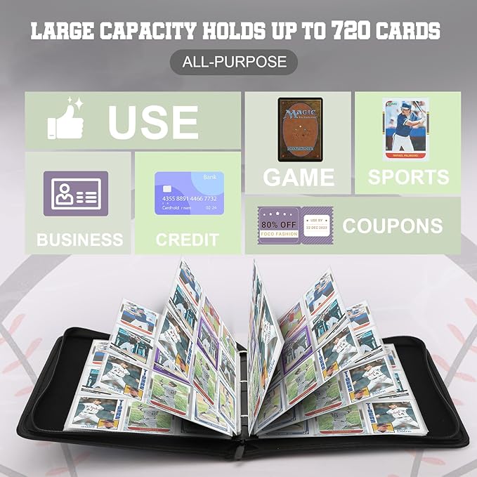 Trading Card Binder with Sleeves 9 Pocket Premium 720 Double Sided Pocket PU Card Collection Binder, Collectible Albums Card Folder for MTG, TCG, Sports Cards