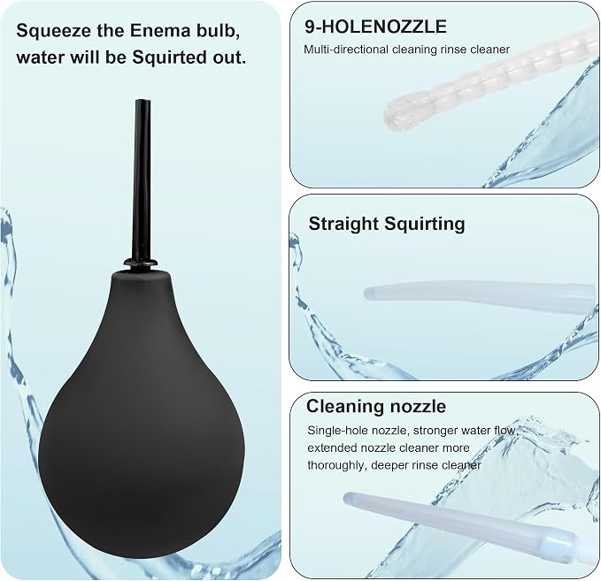 Deepdeem Anal Douche Enema Bulb Kit Vaginal Douche Enema Cleaner | Enema Bulb,Enema Douche with 3 Nozzle,Anti Backflow,Medical Materials for Colon Cleansing,Detox & Constipation for Men Women
