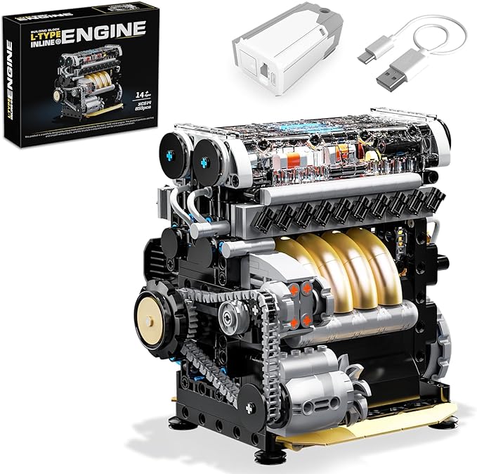 L4 Engine Building Sets for Adults, MOC Inline 4-Cylinder Mini Car Motor Model Kit that Runs, DIY STEM Toy Gift for Teens 14+ (853 PCS)