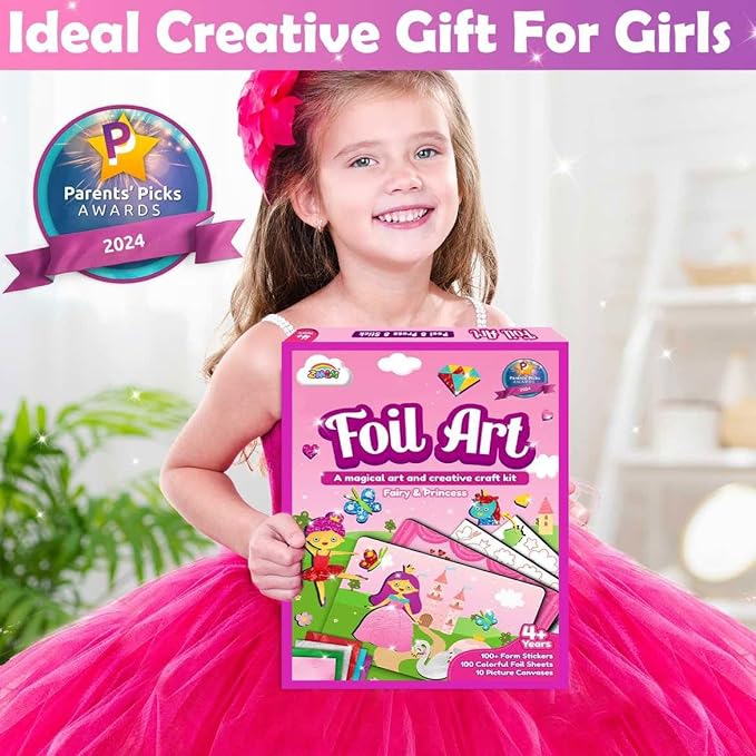 ZMLM Foil Art Kit for Kids - Arts Crafts Fun Mess Free Activity, Gifts for Ages 4 5 6 7 8 9 Girls Boys, Crafts for Kids Creative Birthday Easter Basket Stuffers Gifts Toys (Princess)