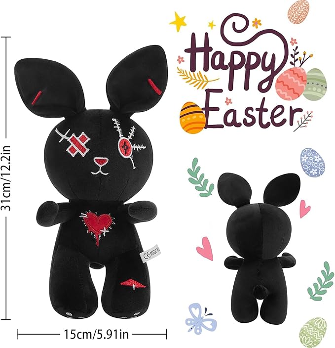 Halloween Bunny Easter Basket Fillers for Kids Gifts Plush Toy Stuffed Rabbit for Boys and Girls Classroom Hunting Egg Decoration (Black)