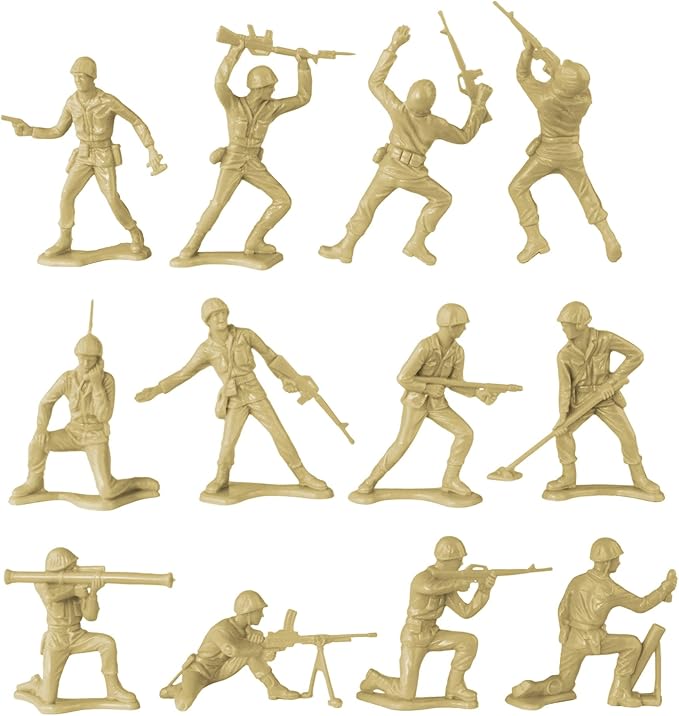 TimMee Plastic Army Men - OD Green vs Tan 48pc Toy Soldier Figures - Made in USA
