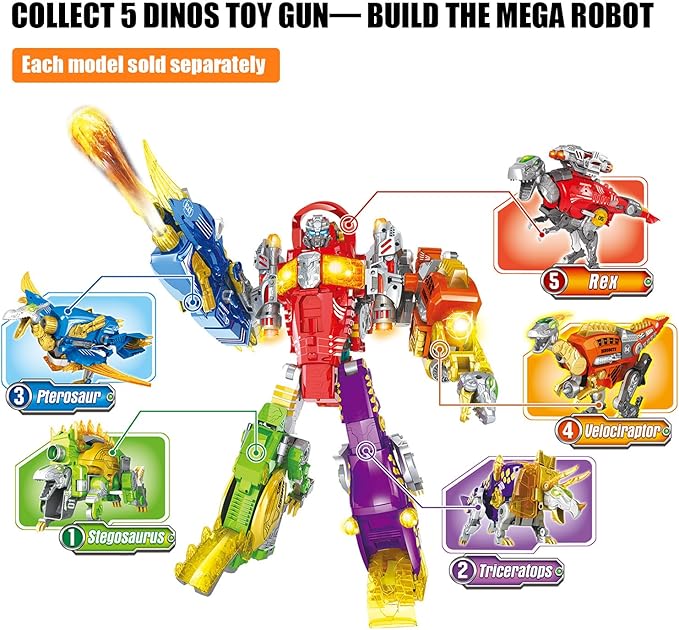 Blaster Toy Gun Transforming Alloy Dinosaur - 2 in 1 Morphing Toy (Gun to Dino), Soft Bullet Toy Blaster Gun with 20 Foam for Indoor Outdoor Shooting Game, Toy Blaster for Kids Boys Girls (T-Dino)