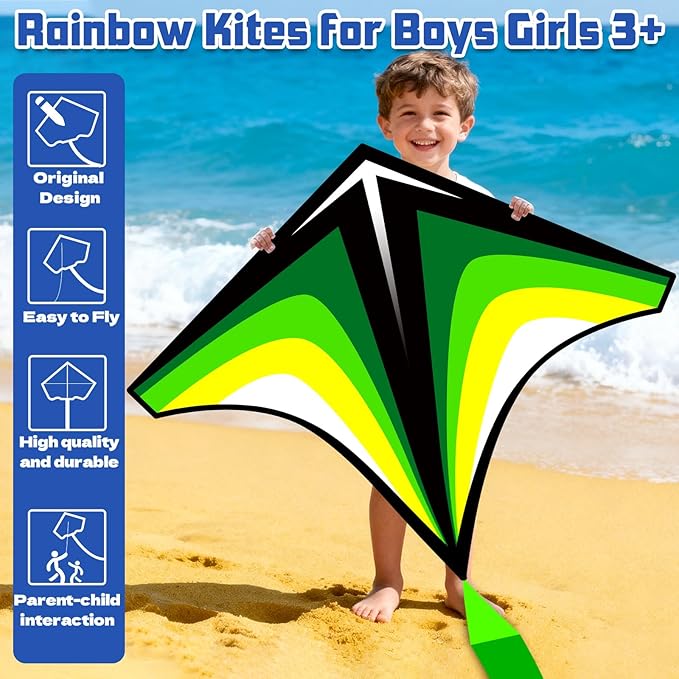 Delta Kites Airplane Kites for Kids & Adults, Delta Multicolor Beach Kite for Kids Age 4-8 8-12 Easy to Fly for Beginners, Easy to Assembled Colorful Kite for Beach Outdoor Toy Games & Family Trip