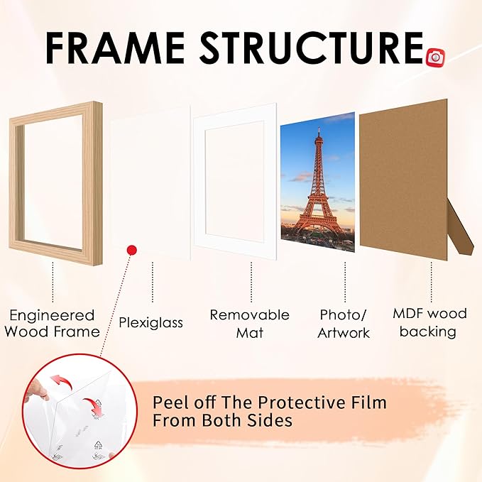10 Pack Natural Picture Frames Collage Wall Decor for Mounting or Tabletop Display, Gallery Wall Frame Set with Two 8x10 Natural Frames, Four 5x7 and Four 4x6 Frames, Multi-Pack Photo Frame Set