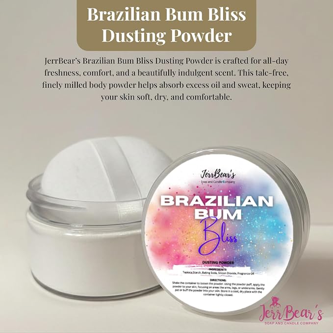 Brazilian Bum Bliss Dusting Powder, Talc Free Body Formula for Women, Soft Scented Skin Care, Gentle Powder for Daily Freshness, (4oz Jar) | Talc Free Body Formula, Soft Scented Skin Care, Gentle Powder for Daily Freshness, Includes Puff Application