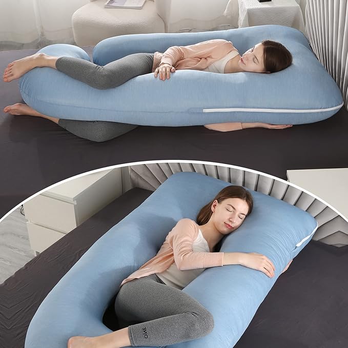 Elover Cooling Pregnancy Pillows for Sleeping, U Shaped Full Body Pillow with Removable Cover, Pregnant Women Must Haves,Maternity Essential,Blue