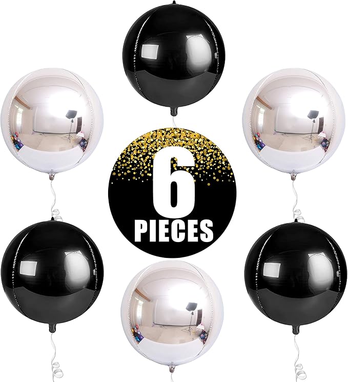 KatchOn, Large Black and Silver Balloon - 22 Inch, Pack of 6 | Black and Silver Mylar Balloons for Graduation Decorations 2026 | Birthday, Bachelorette Party Decorations | Graduation Balloons