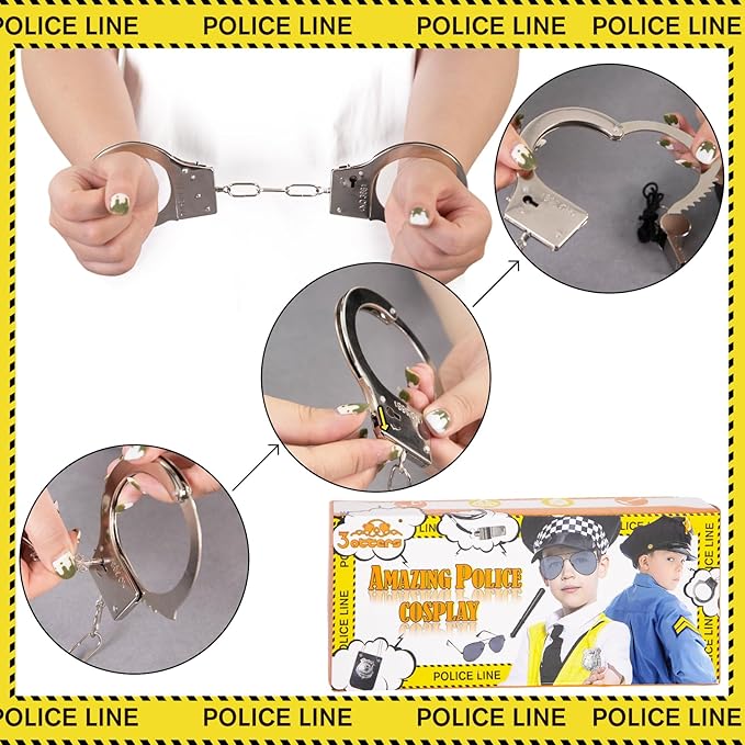 3 otters 9PCS Police Pretend Play Toy Set, Police Accessories for Kids Include Badge, Handcuffs, Walkie, and More for Dress Up Party, Role-playing, Christmas Gift for Kids 3-8
