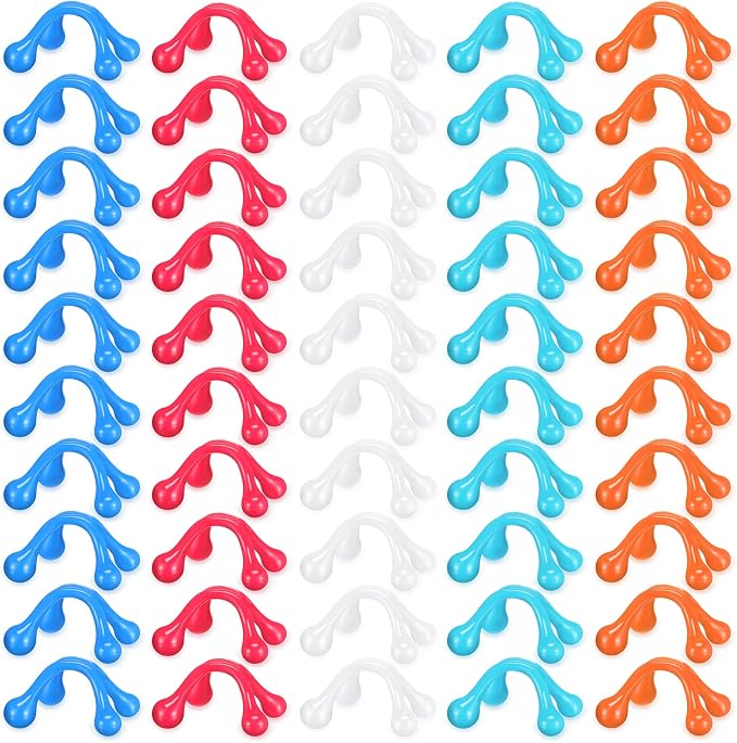 TrelaCo 50 Pack Four Point Massage Tools Christmas for Employees Gift White Elephant Gift 4 Legged Massage Knobs Portable Palm Shaped Manual Back Massager Handheld(Multicolored)