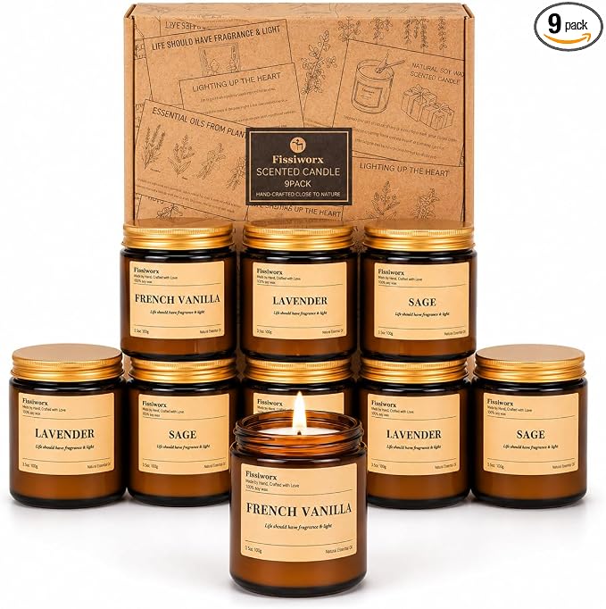 9 Pack Soy Candles for Home Scented |（Vanilla/Lavender/Sage） Long-Lasting 270 Hours, Natural Scented Candles Gift for Women & Men, Birthday, Mother’s Day, Christmas, Thanksgiving