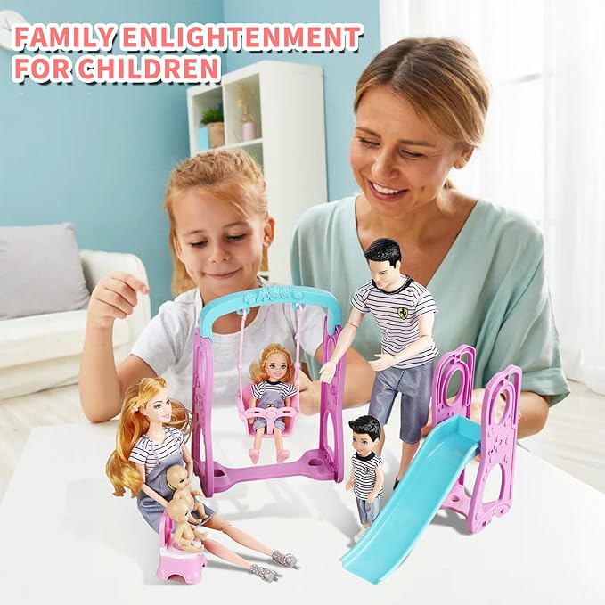 Dolls Set of 6 People with Pregnant Mom Dad 3 Kids and Baby Boy in Mommy's Tummy, Doll Playsets and Accessories for 3-12 Years Old Toddlers Gift