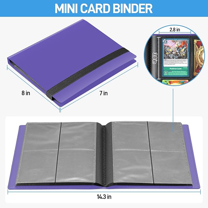 Card Binder, Upgraded 4 Pockets Trading Card Binder for Cards, Mini Collection Card Album, 160 Pockets Mini Card Book Holder - Purple