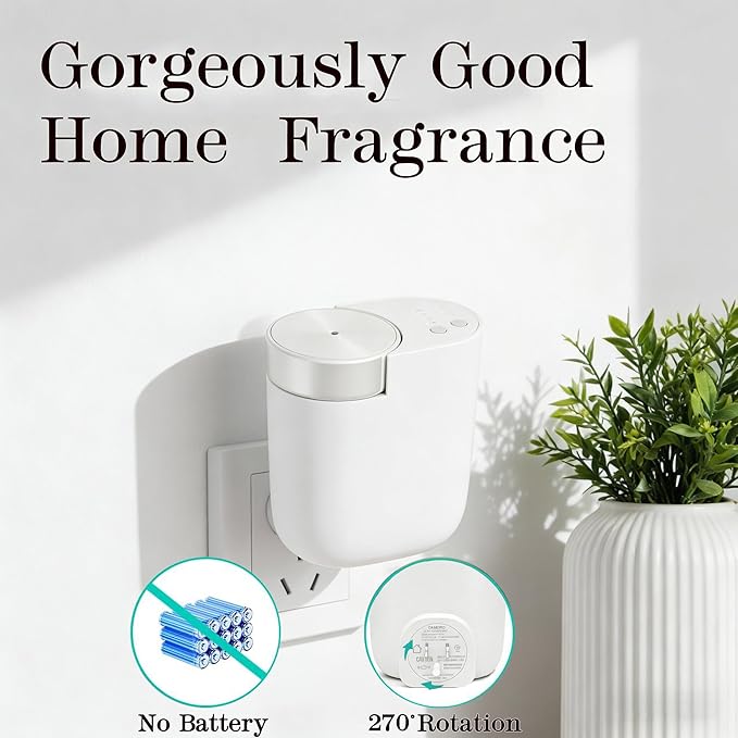Waterless Diffuser for Essential Oil, Plug in Wall Scent Diffuser for Home, Quiet Cold Air Aromatherapy Diffuser with 500 Sq Ft Coverage, Includes 2×30ml Hotel-Inspired Oils (Pure White)