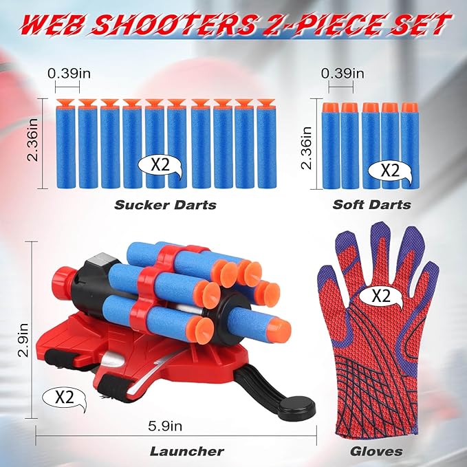 JONEG Web Shooters Toy for Kids 2 Pack, Toy for 3 4 5 6 7 8 Year Old Boy, Web Slinger with Spider Glove Launcher, Toys for Boys 4-6 6-8, Birthday Gifts