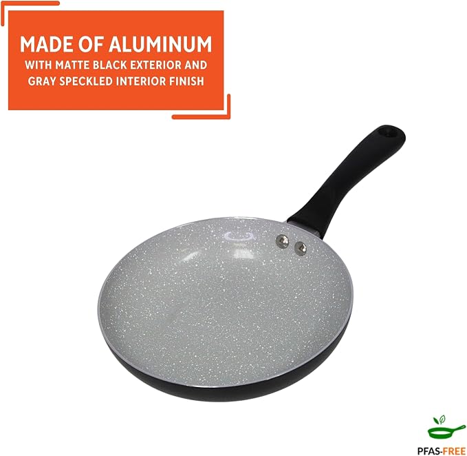 IMUSA 8 Inch Premier Cera Aluminum Speckled Gray Ceramic Fry Pan | Cookware with Nonstick Surface, PTFE-Free, Lightweight, Ideal for Eggs, Meat, Fish, Versatile Skillet