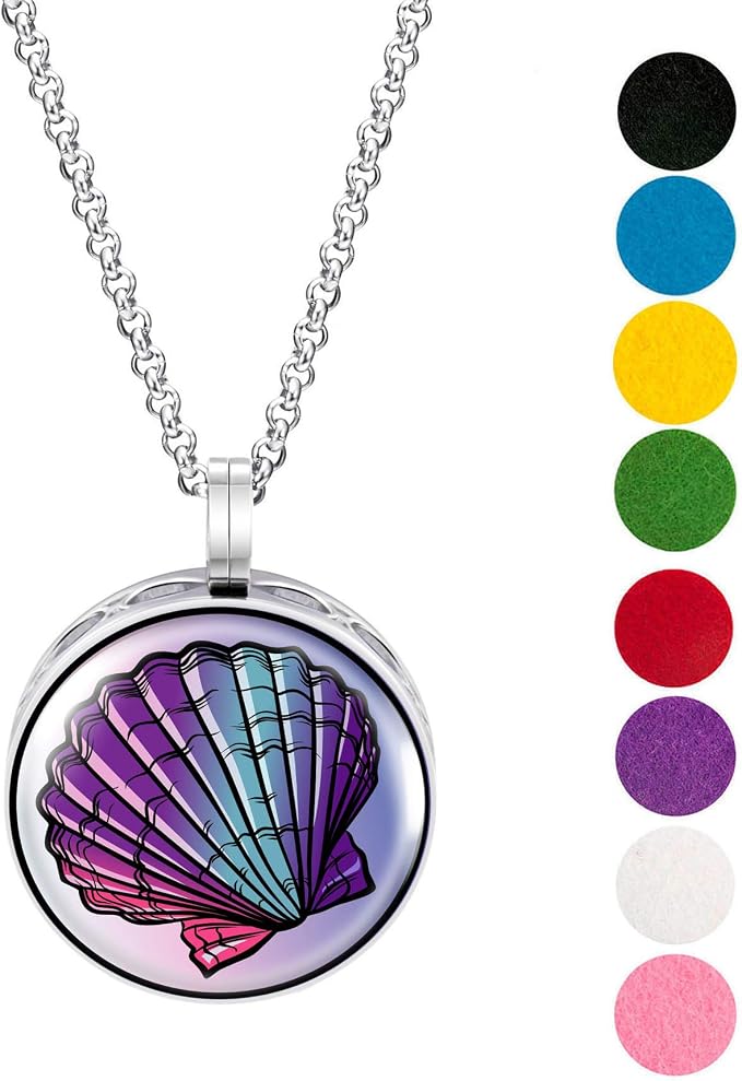 Wild Essentials Seashell Necklace Essential Oil Diffuser Kit with Lavender, Lemongrass, Peppermint, Orange Oils, 8 Refill Pads, Calming Aromatherapy Gift Set, Customizable, Perfume