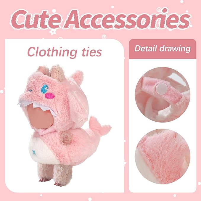 Cute Clothes for Doll Design Outfit Pop Blind Mystery Box Accessories Mart Mini La Boo-Boo Blah Bu Bu BuLafufu Ropa Plush Toy Stuff Dress Overalls Hoodie Pajamas (Pink Whale)