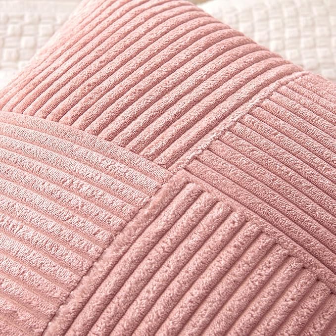 MIULEE Blush Pink Decorative Throw Pillow Covers for Couch 18x18 Inch | 2 Pack, Boho Farmhouse Pillow Covers, Soft Cross Corduroy Patchwork Textured Cushion Cases For Bed Sofa