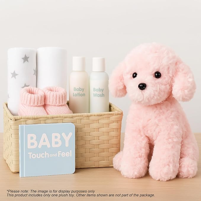 Pink Puppy Dog Stuffed Animals Plush Toys, Pink Toy Poodle Bichon Frise Maltese Stuffed Dog Plush, for Girls, Kids, Babies, Birthday, Easter, Christmas -12.6 inches