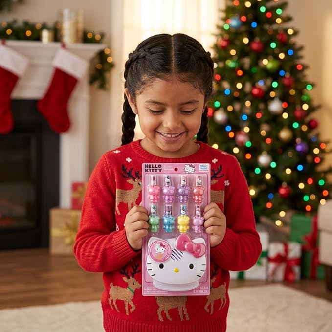 Hello Kitty 8 Pack Non-Toxic Peel-Off Shimmer and Opaque, Water-Based Safe Nail Polish Set with Nail Dryer for Kids, AA Batteries Not Included, Ages 3 and Up by Townley Girl