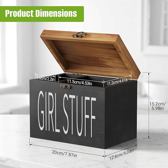 Wood Tampon Holder Box with Lid, Feminine Product Organizer, Girl Stuff Box for Bathroom & Vanity Counter, Tampon Storage, Bathroom Period Products, Toilet Organizer, Ideal Gift for Girl