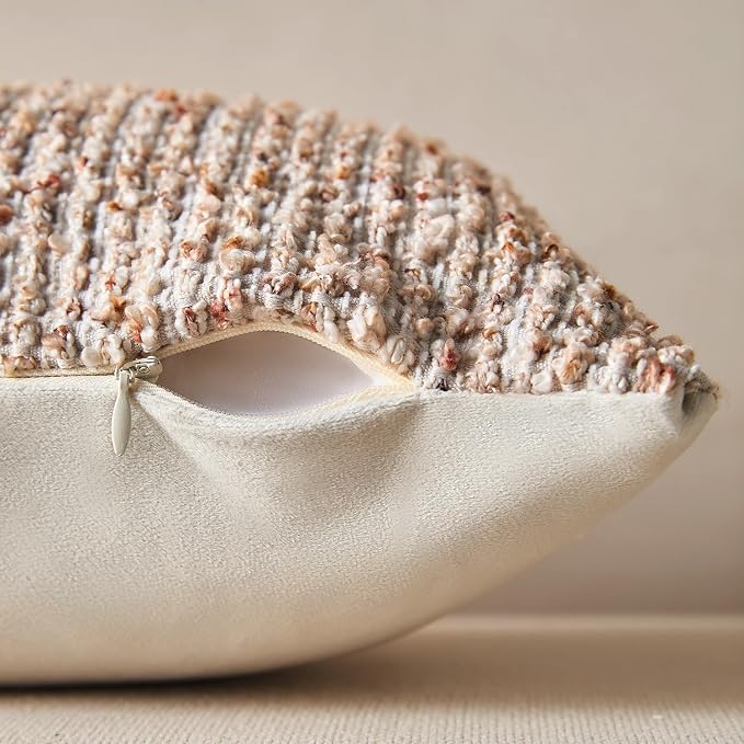 Allorry Soft Wool Decorative Throw Pillow Covers 26x26 Beige SY011A26 | Cozy Soft Touch,Neutral Textured Boho Cushion Covers for Modern Farmhouse Sofa Bedroom Living Room Decor
