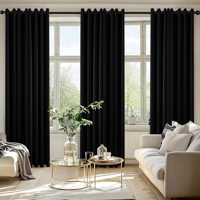 MIULEE Blackout Curtains for Bedroom 2 Panels 50 x 84 Inch Long Black | Thermal Insulated, Living Room Darkening Grommet Drapes, Noise Reducing, Light Blocking Window Treatments