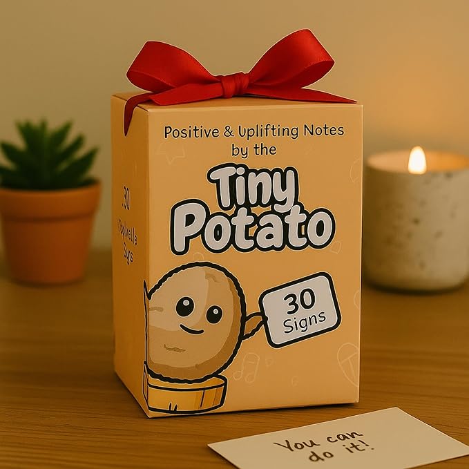Tiny Potato - Handmade Positive Crochet Doll with 30 Uplifting Cards - Friendship Gifts for Women for Birthday, New Job, Cheer Up Emotional Support - Gift for Best Friend, Bestie, Coworkers, BFF