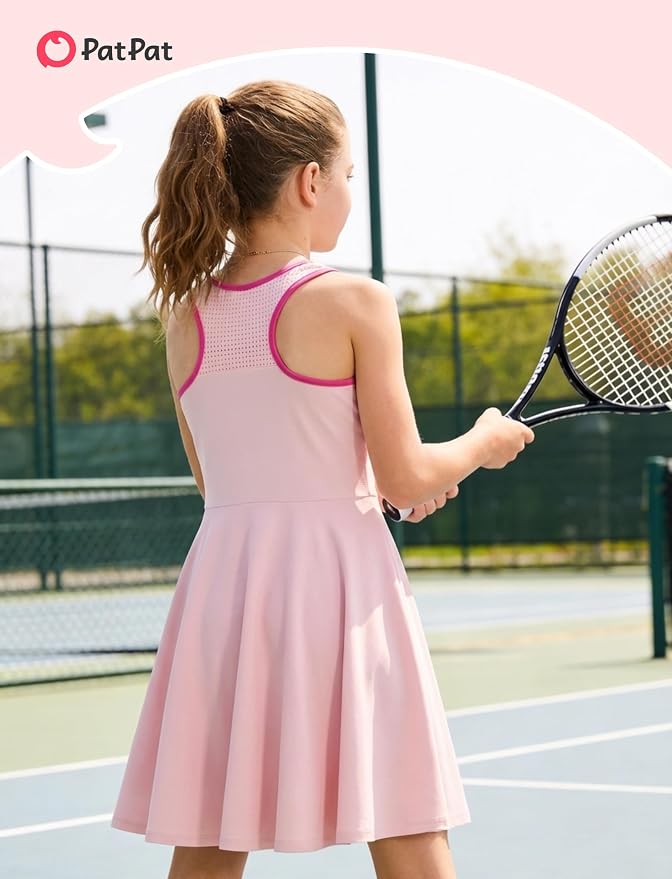 PATPAT Girls Athletic Dress Tennis Summer Outfit with Headband & Shorts | Quick-Dry RapidAir-C Fabric, Lightweight Breathable Golf Dress, Sweat-Wicking 2 Piece sets, Two Hidden Pockets