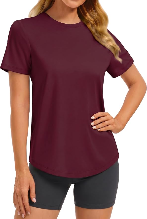 PINSPARK Soft Workout Tops for Women UPF 50+ Sun Protection Shirt Quick Dry Athletic Running Hiking Travel Basic Tee Shirts