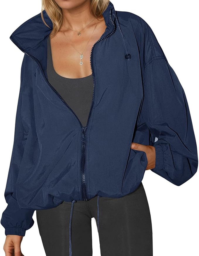 Yousify Womens Waterproof Rain Jackets Lightweight Zip Up Raincoat Outdoor Hiking Hooded Windbreaker with Pocket
