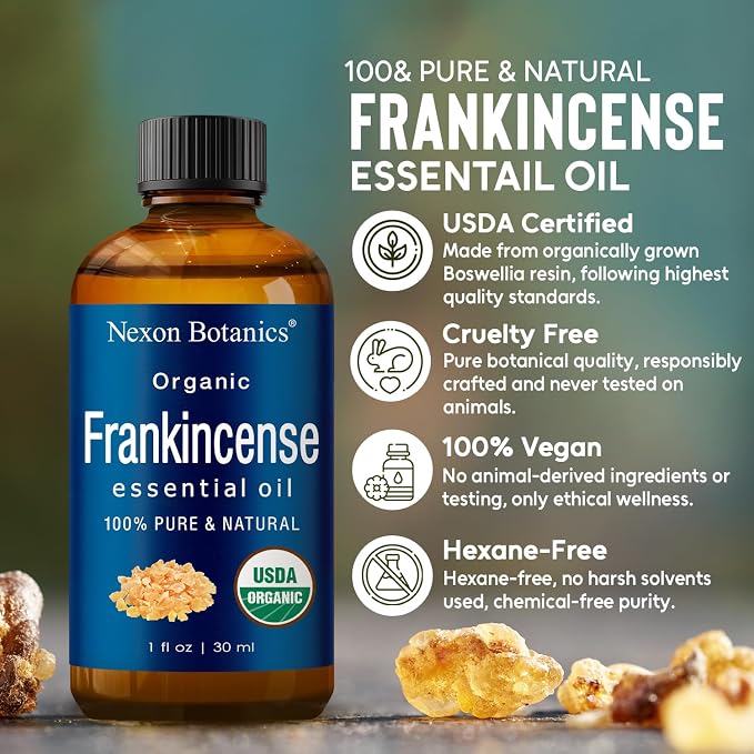 Organic Frankincense Essential Oil 30 ml - Pure, Natural Oils for Aromatherapy, Diffusers, DIY, Candle and Soap Making Scent - Nexon Botanics